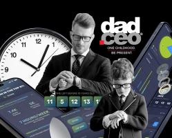 Collage of business man and young boy looking at their watches surrounded by mobile screens from an app