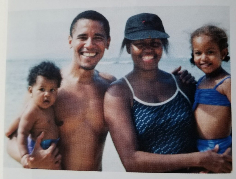 Young Barack And Michelle Obama On Beach With Their Daughters