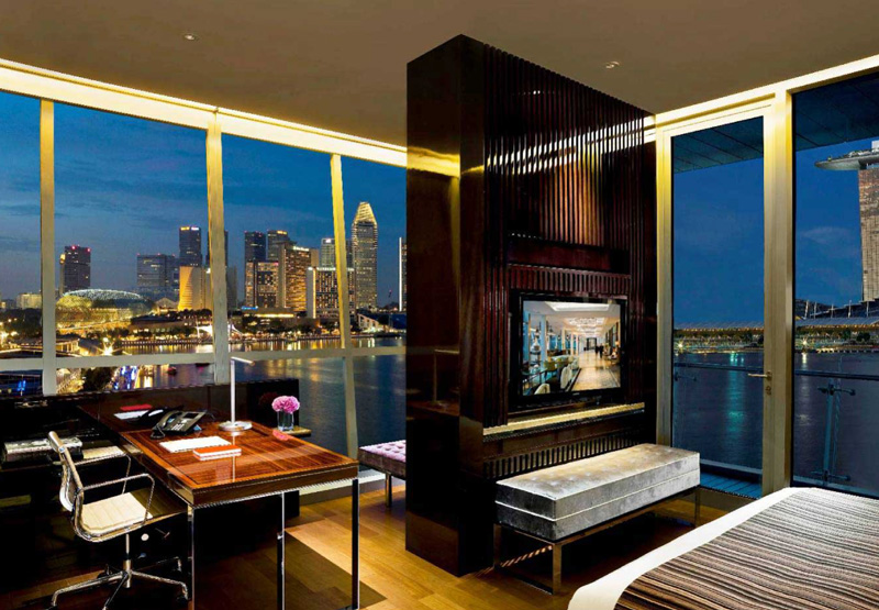 Hotel Room of The Fullerton Bay Hotel Singapore Overlooking Marina Bay