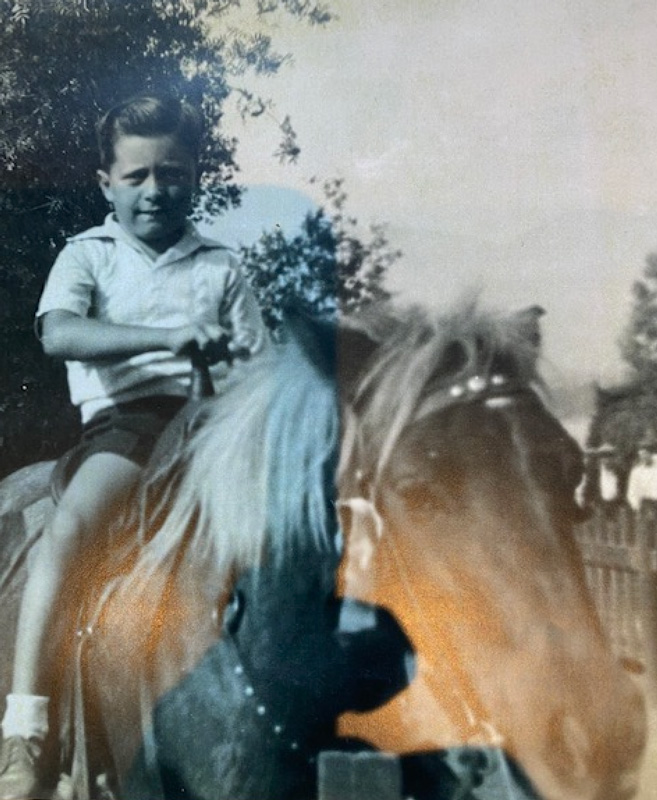 Early Childhood Black And White Photograph Of Frank Palmer Sitting On Horse