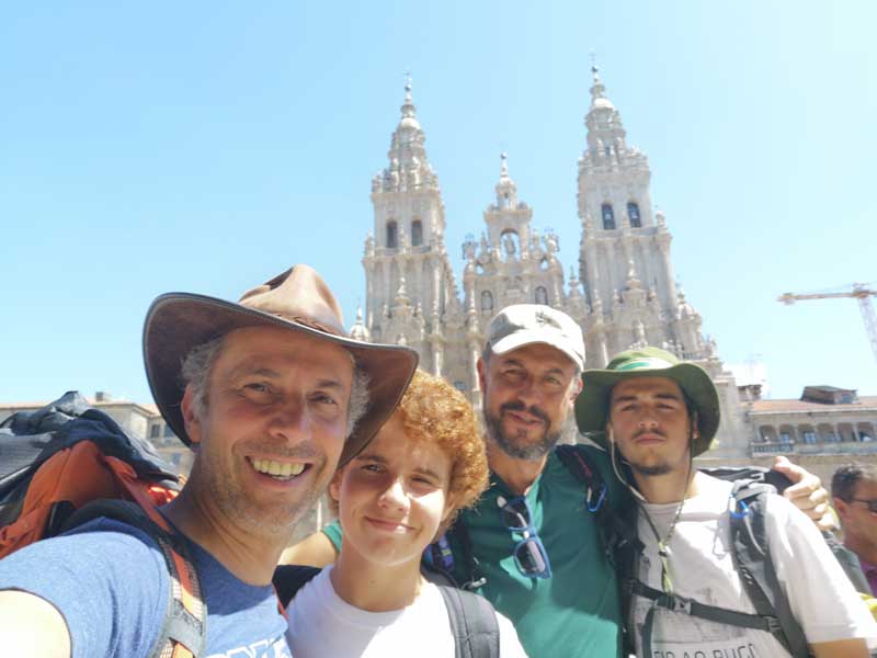 João Perre Viana And Nuno Santos Fernandes In Compostela Posing For Photo With Cathedral In Background