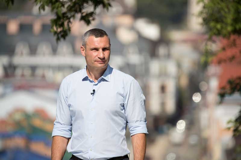 Mayor Vitali Klitschko Sleeves Rolled Up Overlooking City Of Kyiv Ukraine