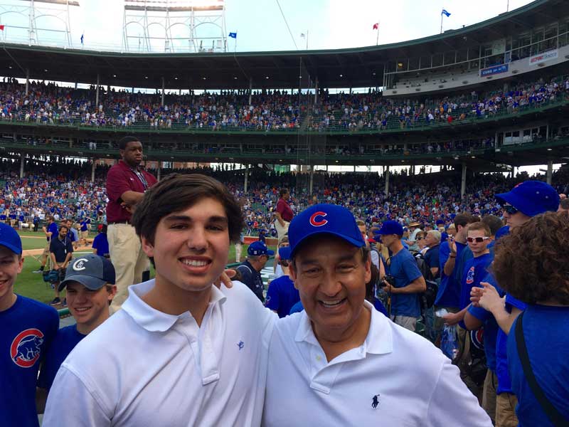 Oscar Munoz With Son At Chicago Cubs Baseball Game At Wrigley Field