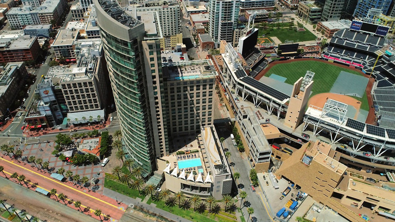 The Omni Hotel San Diego Arial View With Petco Stadium In Frame